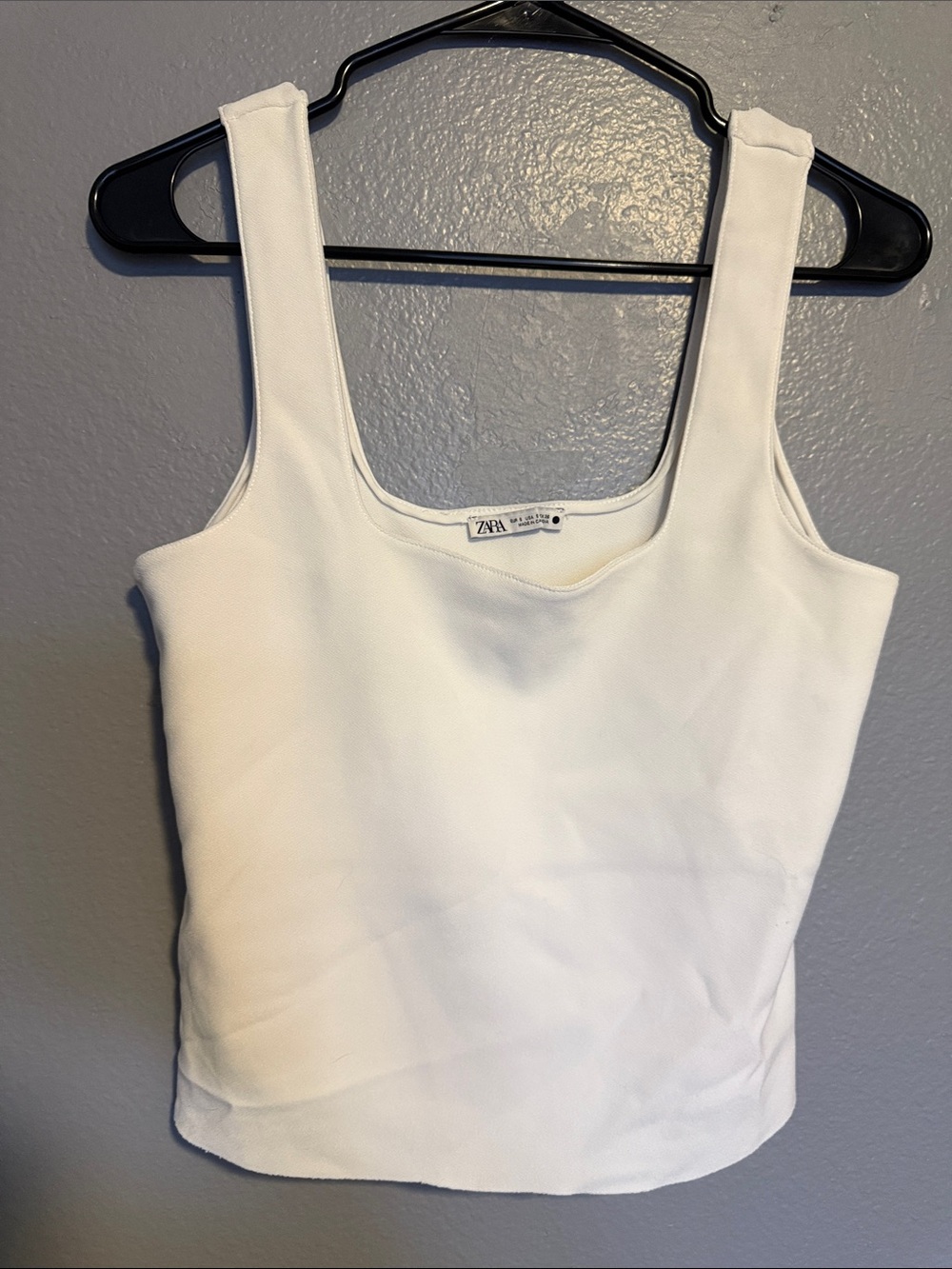 Zara White Square Neck Tank Top - Sleeveless Ribbed Style